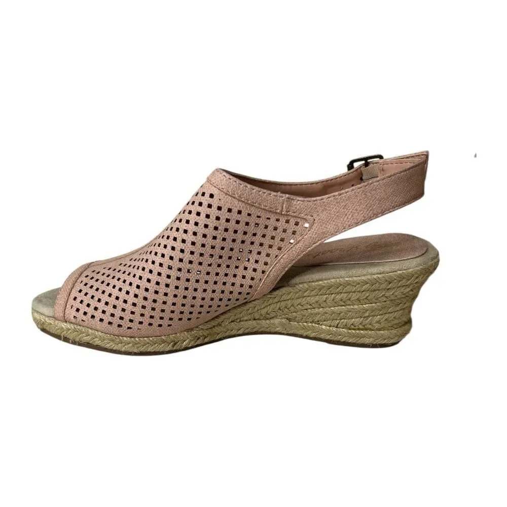 Easy Street Comfortable Pink Peep-Toe Laser Cut Sandals Wedge Espadrille Sz‎ 8